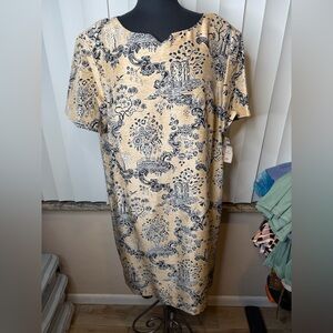 Talbots Silk Shantung Beige Black Patterned Dress Size 20W